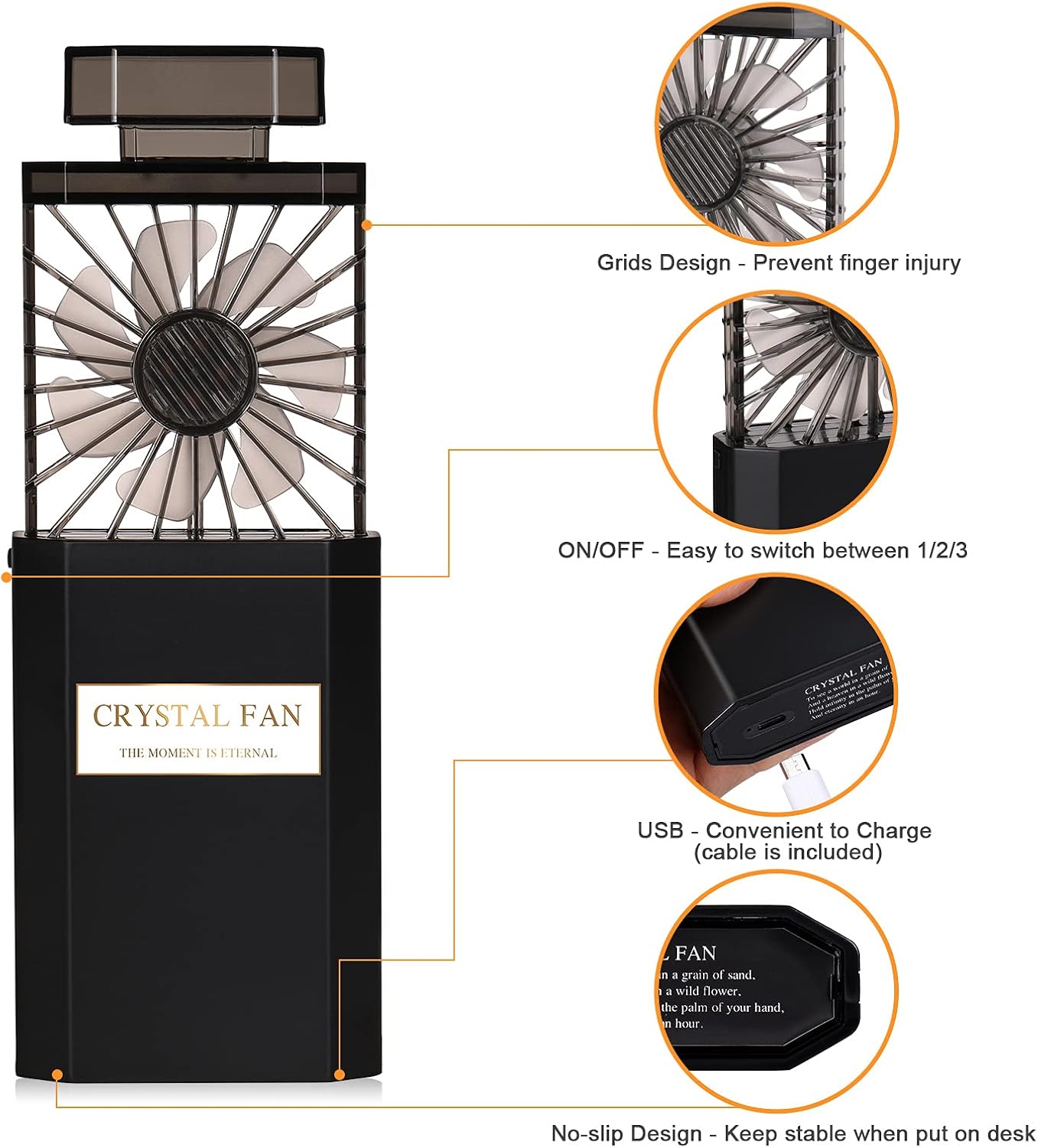 Handheld Perfume Fan Rechargeable 3 Speeds-REAL LASH