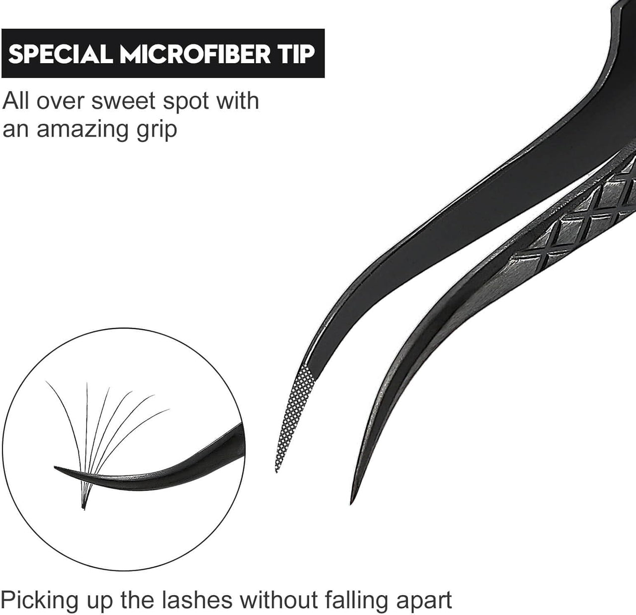 Fiber Tip Curved Lash Tweezers for Volume, Isolation& Classic Lashes Extensions