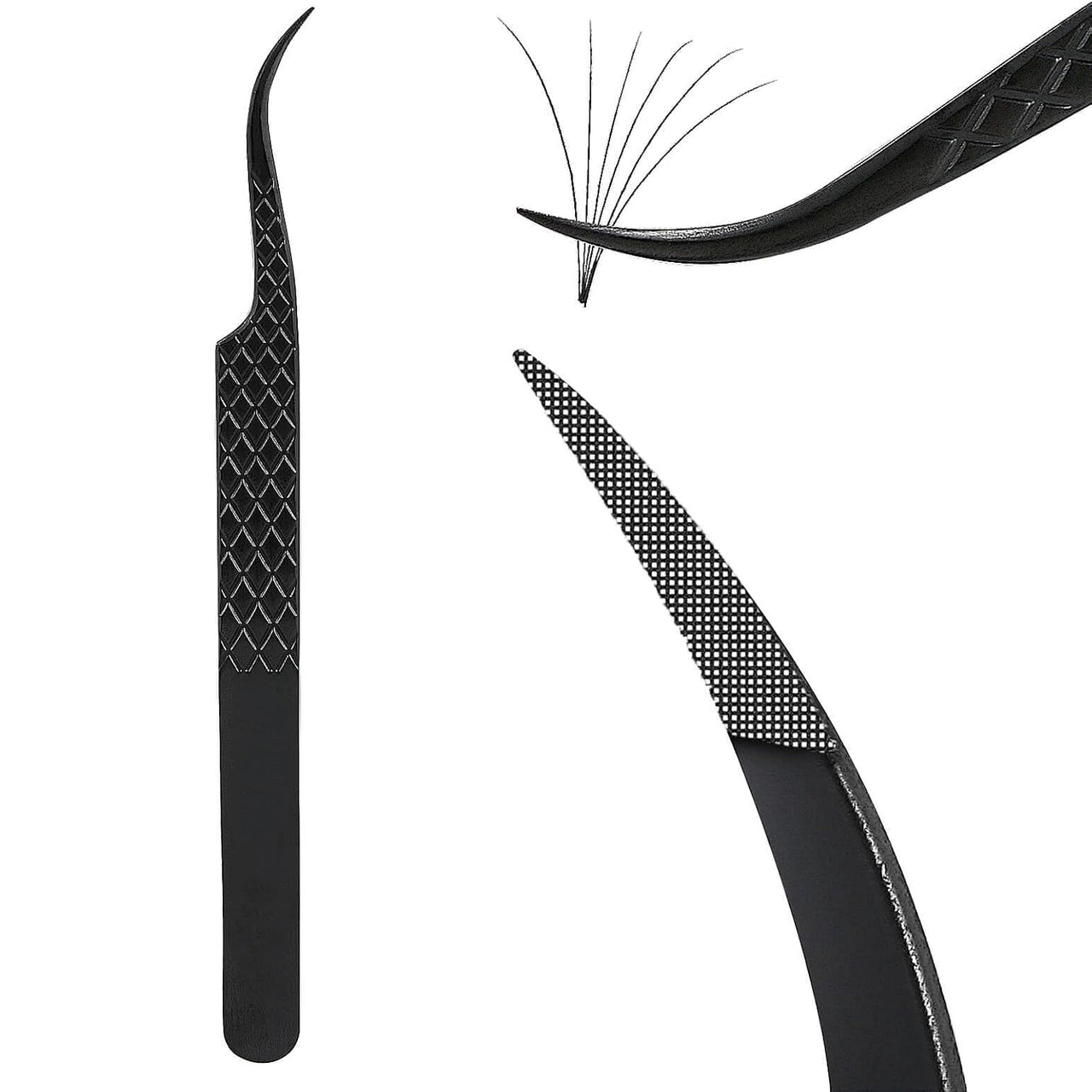 Fiber Tip Curved Lash Tweezers for Volume, Isolation& Classic Lashes Extensions