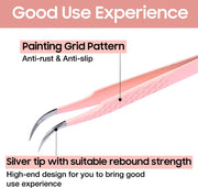 Pink Diamond Fiber Tip Curved Tweezers-REAL LASH