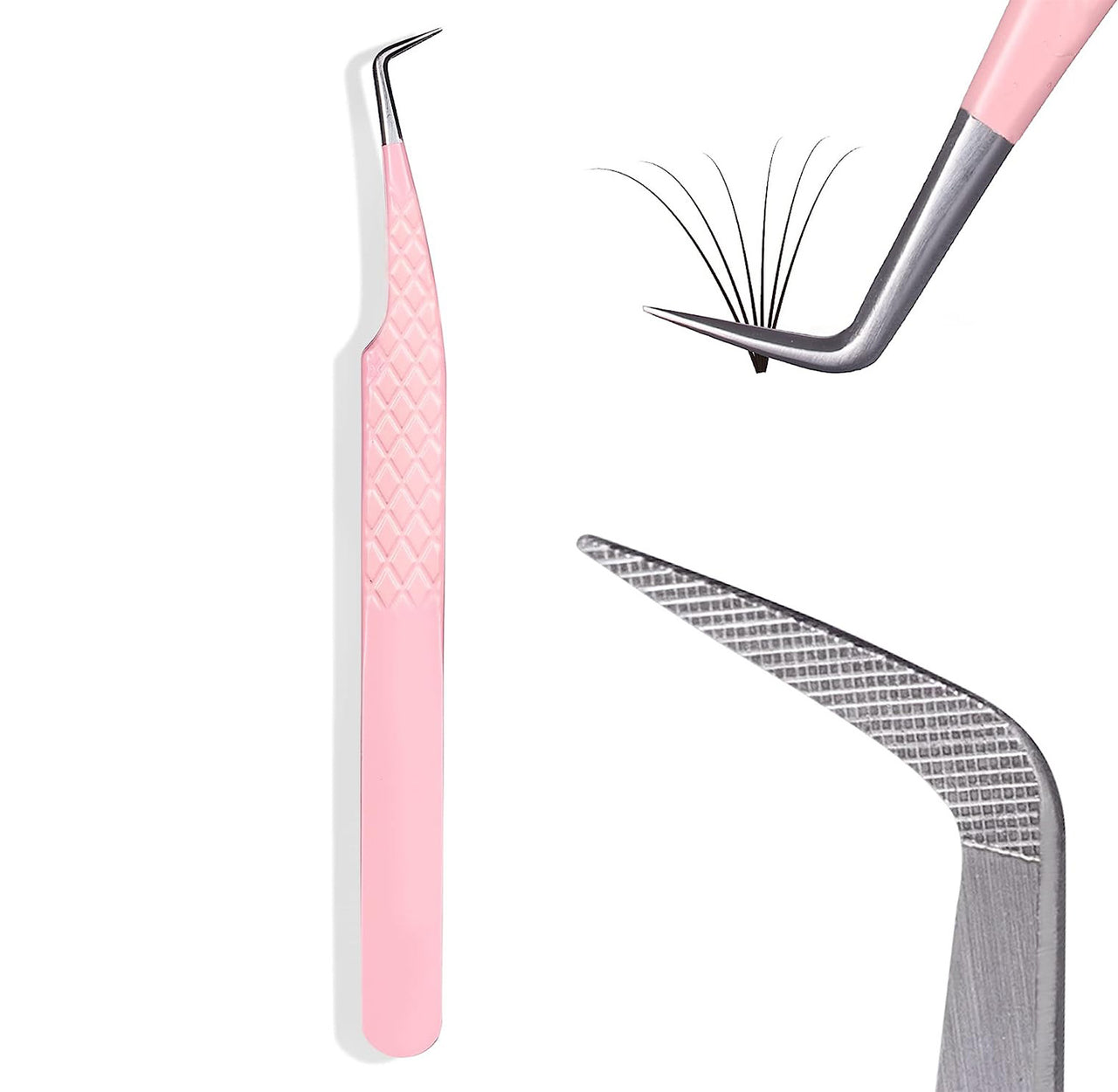 Pink Diamond Fiber Tip 90 degree Tweezers-REAL LASH